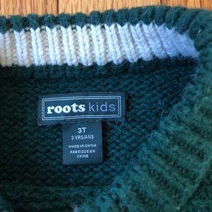 Roots Kids Green/Cream Wool Crewneck Sweater, 3T
